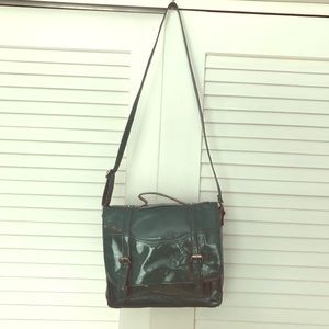 Green Faux Patent Leather Satchel